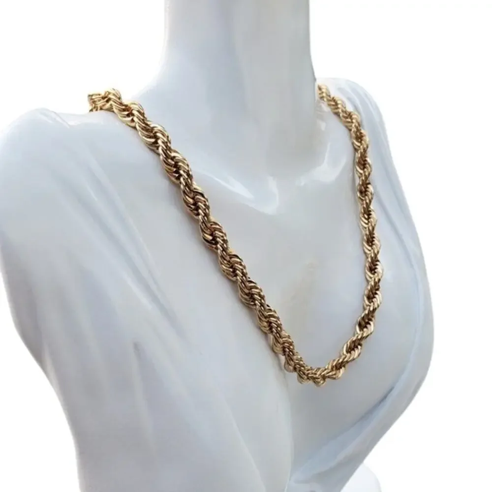 Classic 14K Gold Plated Thick Diamond Cut Rope Chain Unisex